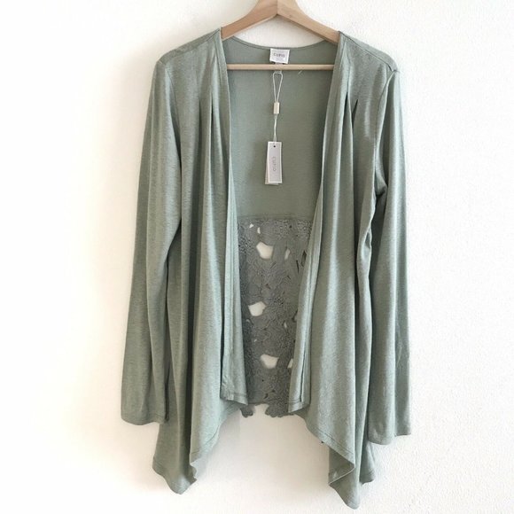 Cupio Sweaters - NWT Cupio Sage Crochet Back Open Drape Cardigan